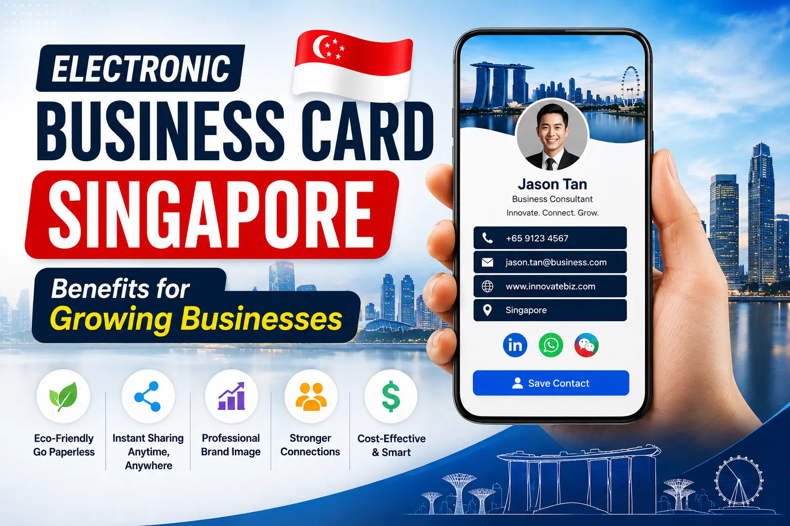 Electronic business card on a smartphone for Singapore networking